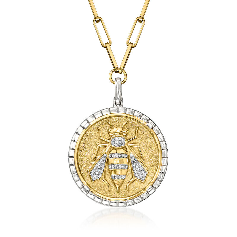 .20 ct. t.w. Diamond Bumblebee Medallion  Paper Clip Link Necklace in Two-Tone Sterling Silver image number 0