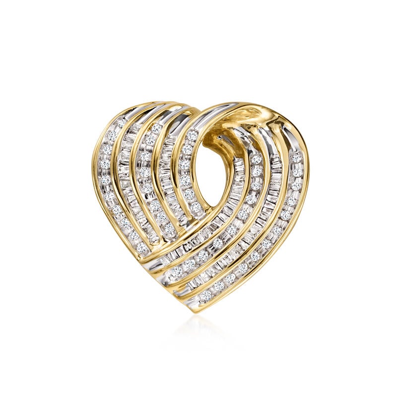 C. 1980 Vintage 1.35 ct. t.w. Diamond Heart Slide Pendant in 14kt Yellow Gold. Slide image number 0