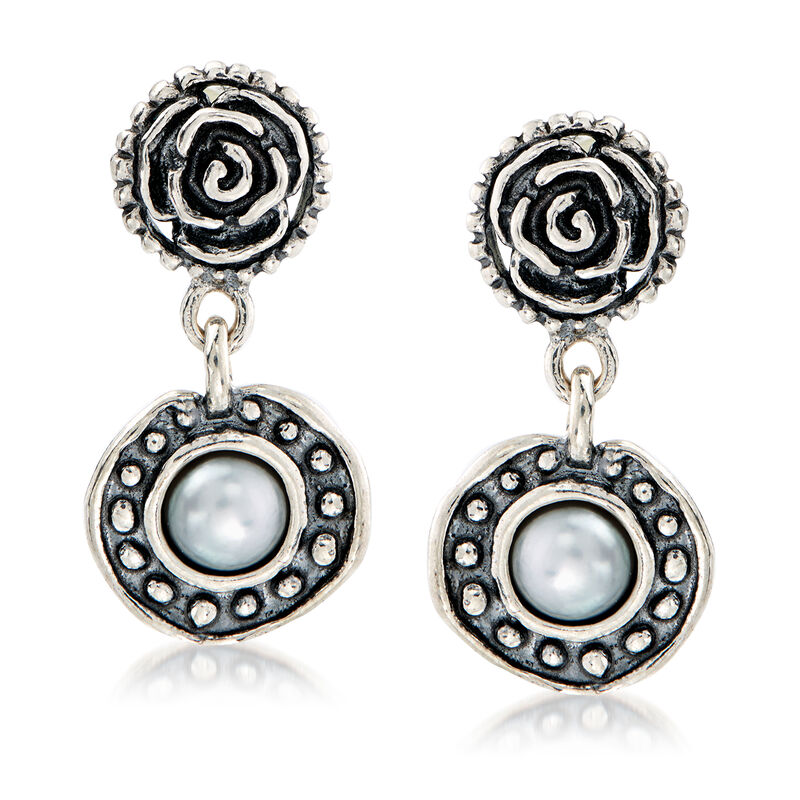 4.55mm Cultured Pearl Rose Drop Earrings in Sterling Silver image number 0