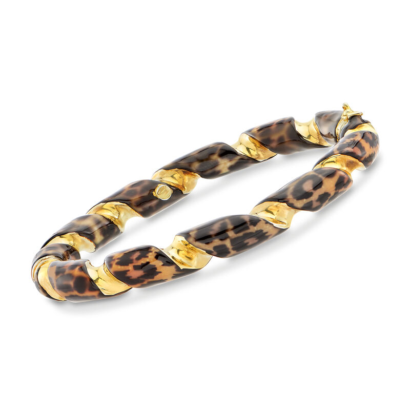 Italian Leopard-Print Enamel Twisted Bangle Bracelet in 18kt Gold Over Sterling image number 0
