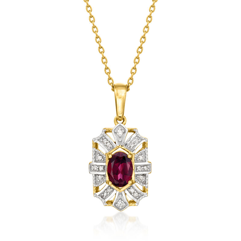 .80 Carat Rhodolite Garnet Pendant Necklace with .10 ct. t.w. Diamonds in Sterling Silver and 18kt Gold Over Sterling. 18&quot; image number 0