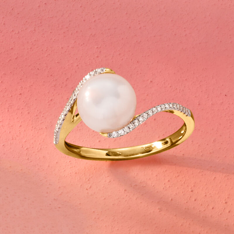 8-8.5mm Cultured Pearl Ring with Diamonds in 14kt Yellow Gold image number 4