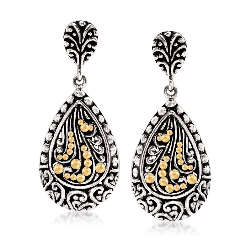 Sterling Silver and 14kt Yellow Gold Bali-Style Teardrop Earrings image number 0