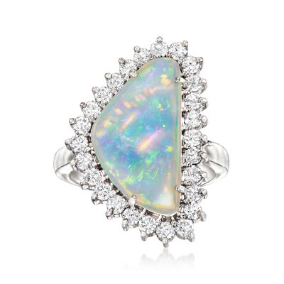 C. 2020 Vintage Opal and 1.55 ct. t.w. Diamond Ring in Platinum