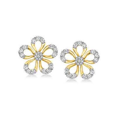 .75 ct. t.w. Diamond Flower Earrings in 18kt Gold Over Sterling