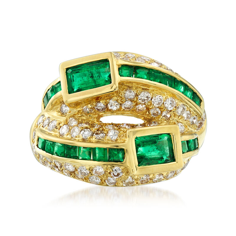 C. 1990 Vintage 1.74 ct. t.w. Emerald and 1.12 ct t.w. Diamond Ring in 18kt Yellow Gold. Size 6.5 image number 0