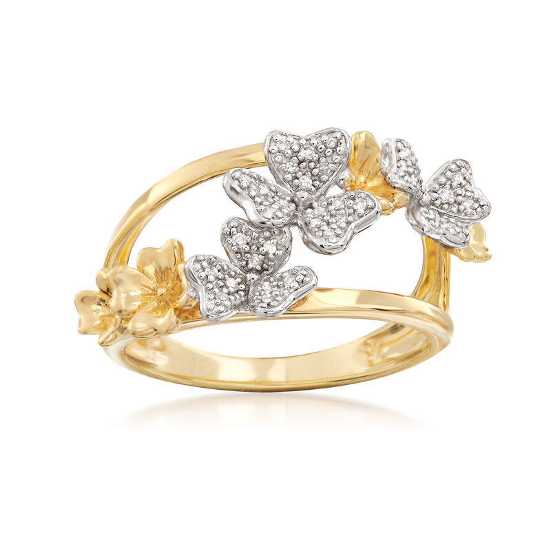.10 ct. t.w. Diamond Floral Ring in 18kt Yellow Gold Over Sterling image number 0