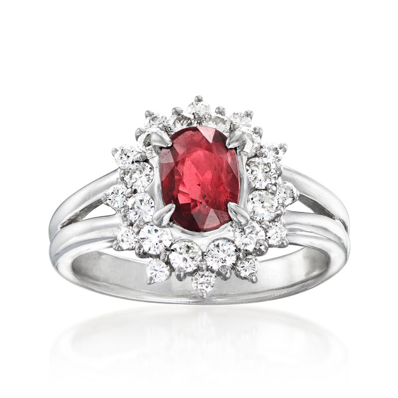 C. 1990 Vintage 1.13 Carat Ruby Ring with .67 ct. t.w. Diamonds in Platinum. Size 5.75 image number 0