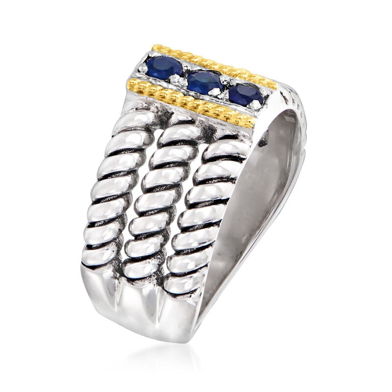 .20 ct. t.w. Sapphire Three-Stone Ring in Sterling Silver with 14kt Yellow Gold image number 2
