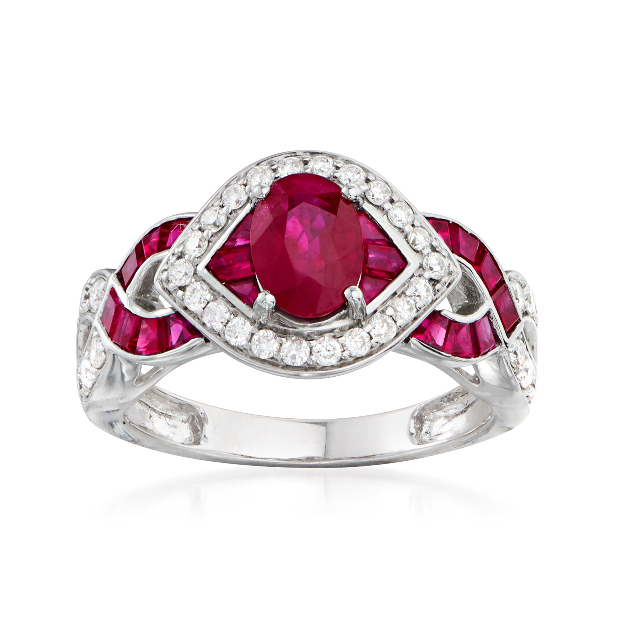 2.60 ct. t.w. Ruby and .34 ct. t.w. Diamond Ring in 14kt White Gold
