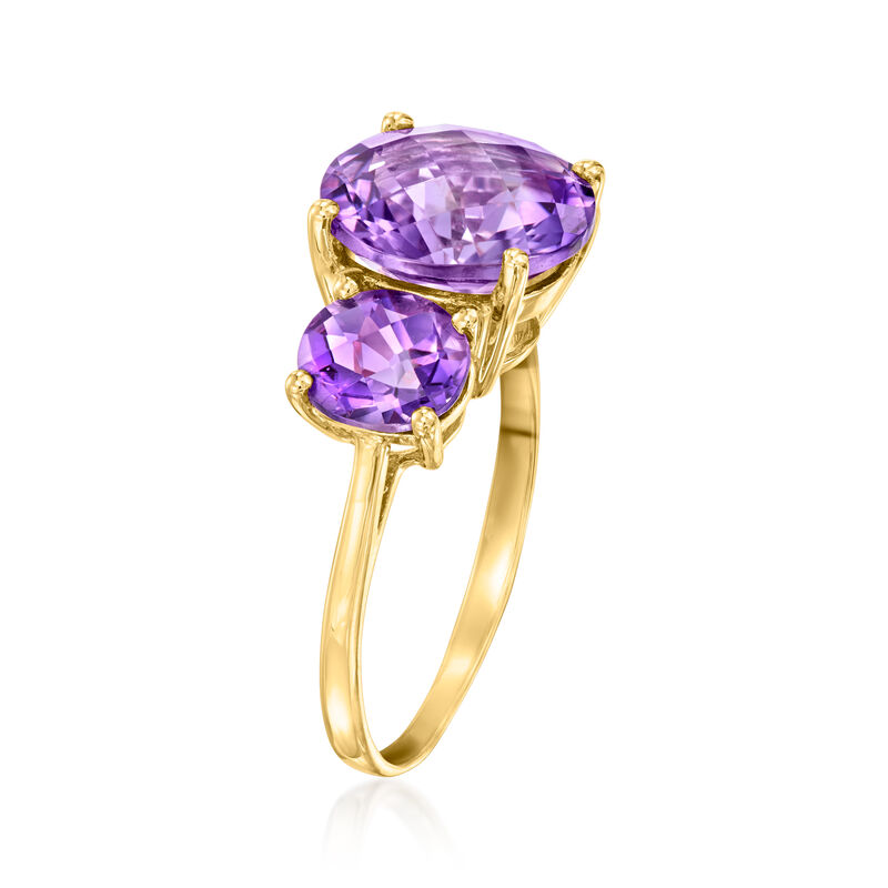 C. 1990 Vintage 5.85 ct. t.w. Amethyst Three-Stone Ring in 14kt Yellow Gold. Size 8 image number 2
