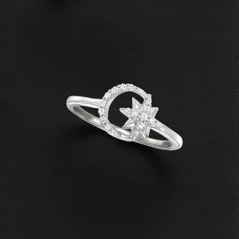 .10 ct. t.w. Diamond Moon and Star Ring in Sterling Silver image number 2