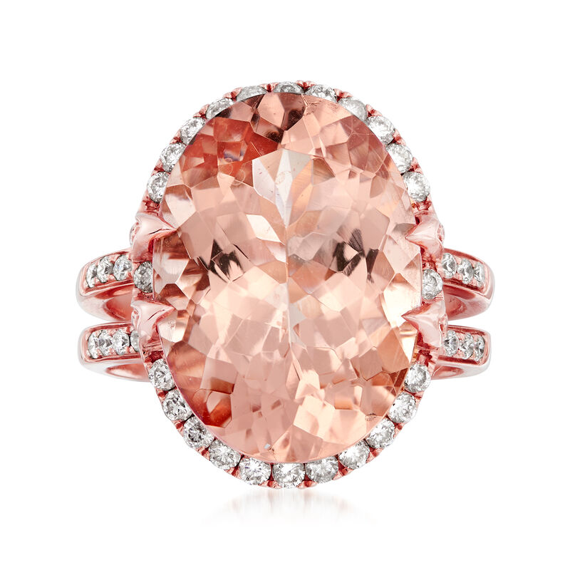 13.00 Carat Morganite and .87 ct. t.w. Diamond Ring in 14kt Rose Gold. Size 7 image number 0