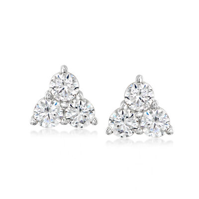 1.30 ct. t.w. CZ Three-Stone Earrings in Sterling Silver