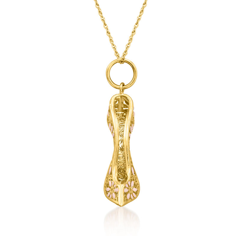 Italian 14kt Yellow Gold and Pink Enamel Stiletto Shoe Pendant image number 3