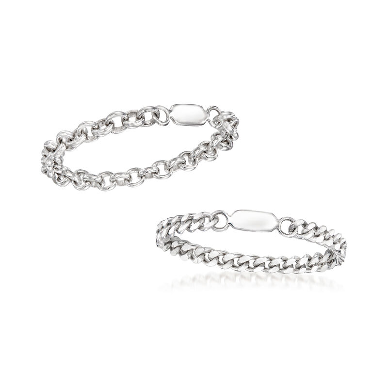 Sterling Silver Jewelry Set: Two Curb and Rolo-Link Rings. Size 7 image number 3