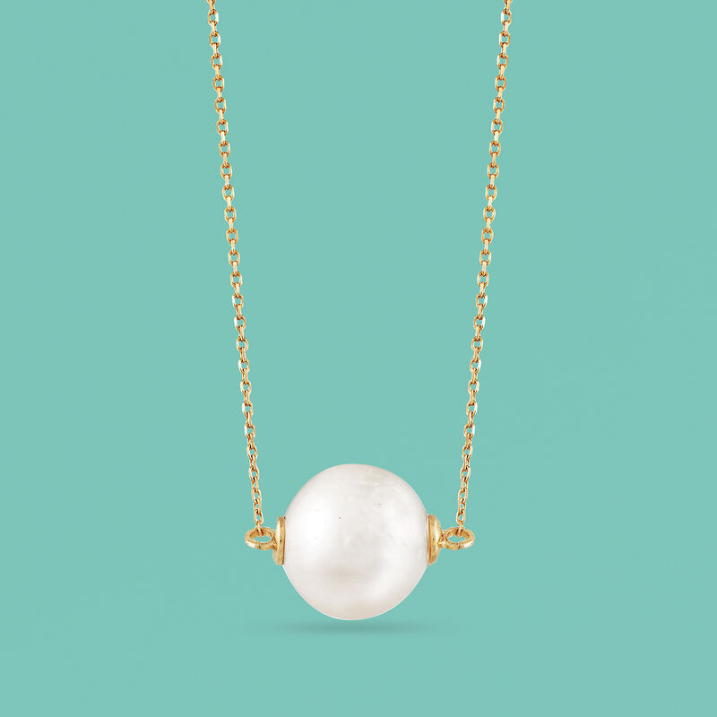 11mm Cultured Pearl Necklace in 14kt Yellow Gold image number 2