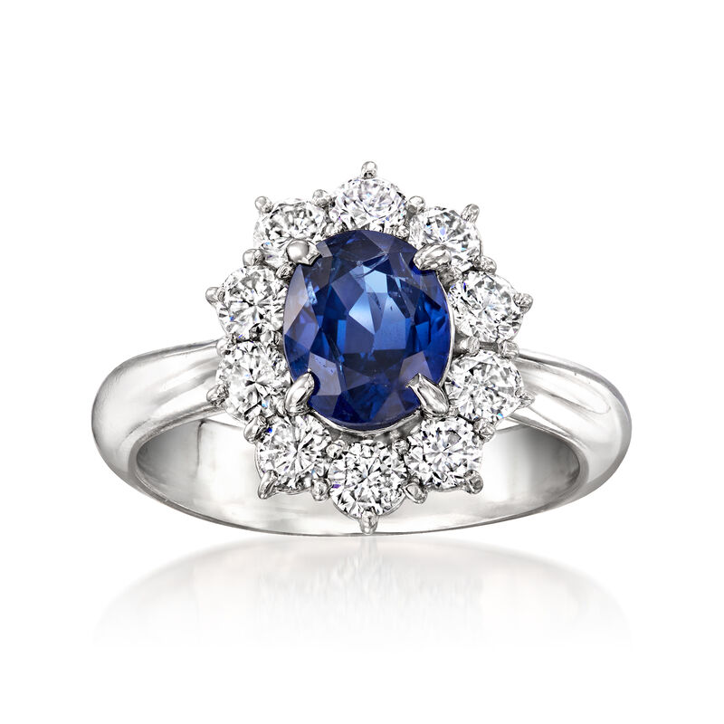 C. 2000 Vintage 1.75 Carat Sapphire Ring with 1.10 ct. t.w. Diamonds in Platinum. Size 6.5 image number 0