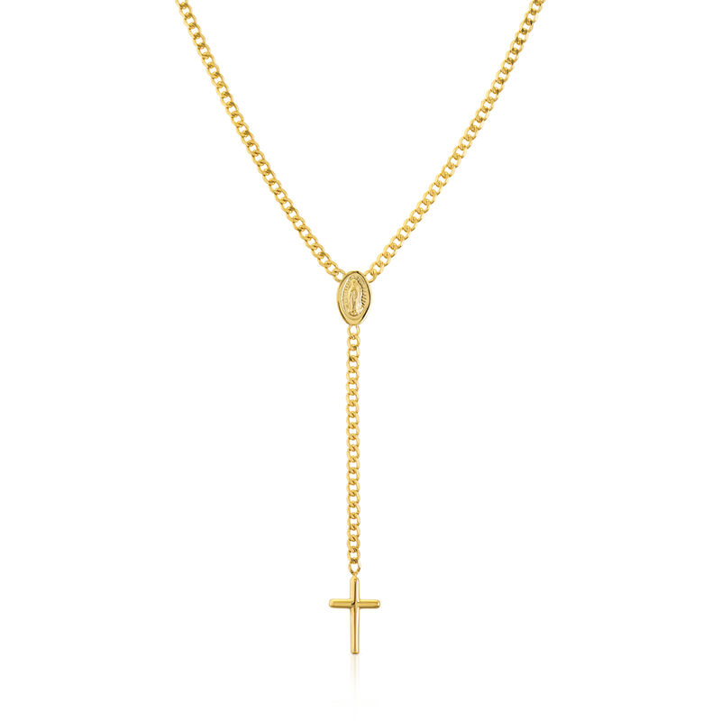 14kt Yellow Gold Cross and Virgin Mary Lariat Necklace image number 0