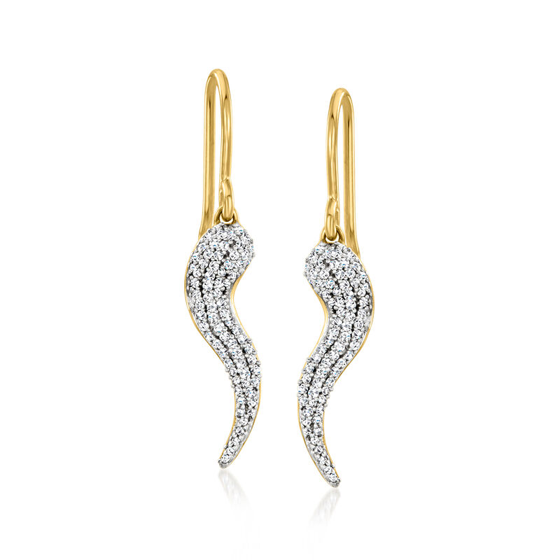 .25 ct. t.w. Pave Diamond Italian Horn Drop Earrings in 18kt Gold Over Sterling image number 0
