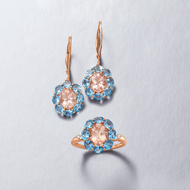 1.10 Carat Morganite and 1.30 ct. t.w. Santa Maria Aquamarine Ring with Diamonds in 14kt Rose Gold image number 4
