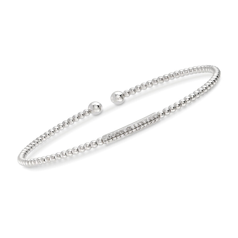 Gabriel Designs .14 ct. t.w. Diamond Bar Cuff Bracelet in 14kt White Gold. 7&quot; image number 0