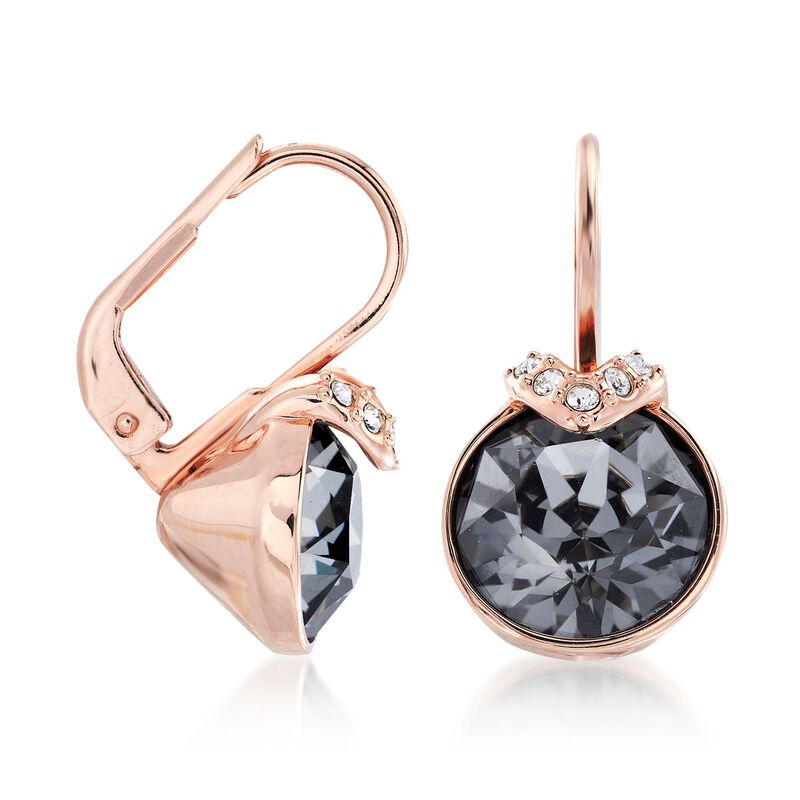 Swarovski Crystal &quot;Bella&quot; Metallic Gray and Clear Crystal Drop Earrings in Rose Gold Plate image number 2