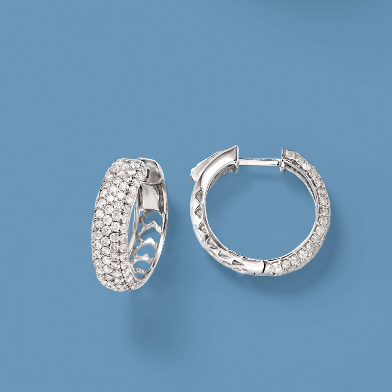 2.00 ct. t.w. Diamond Hoop Earrings in 14kt White Gold image number 3