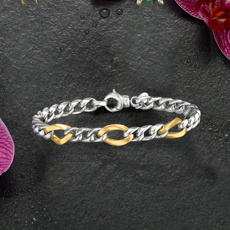 Sterling Silver and 14kt Yellow Gold Curb-Link Bracelet image number 3