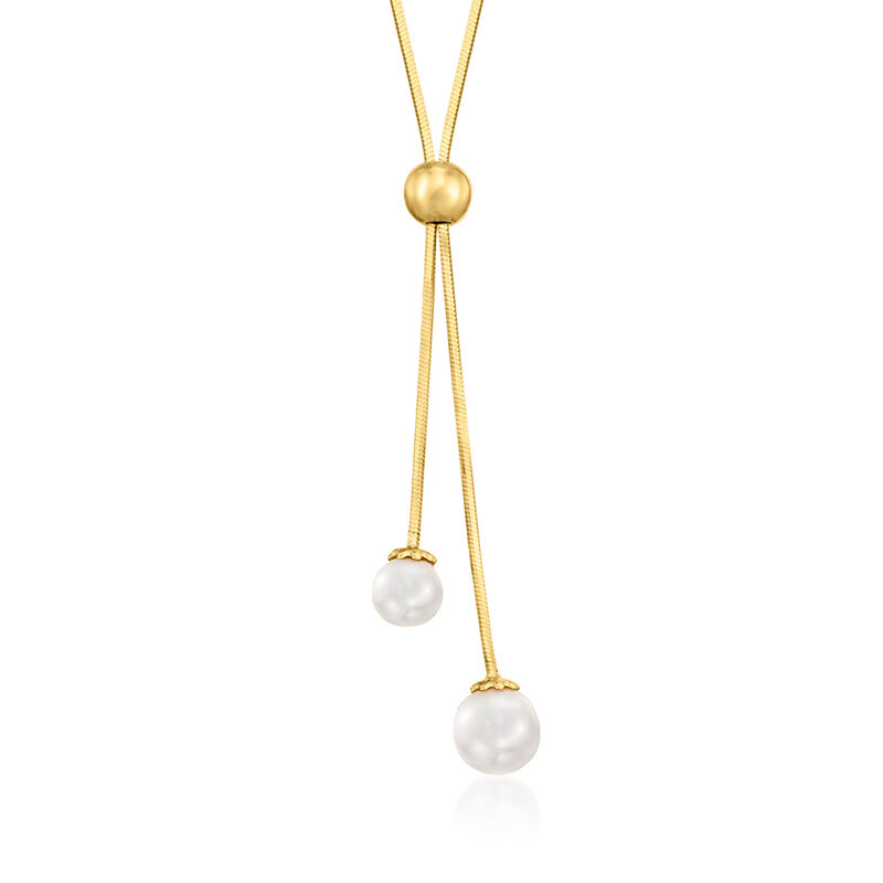 Italian 6-8mm Cultured Pearl Lariat Necklace in 18kt Gold Over Sterling. 22&quot; image number 0