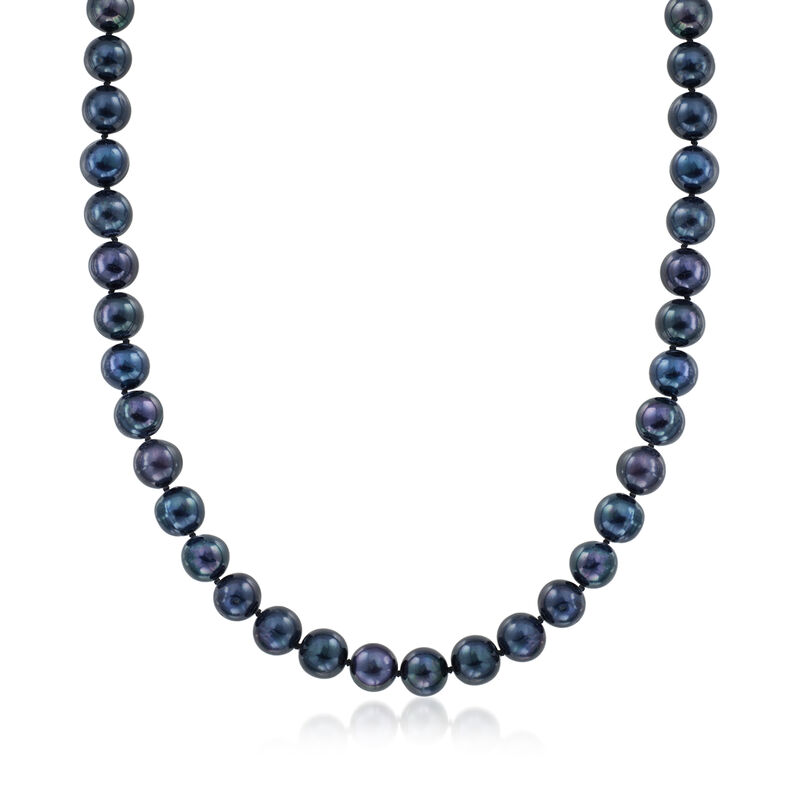 8.5-9.5mm Black Cultured Pearl Necklace with Sterling Silver. 18" image number 1