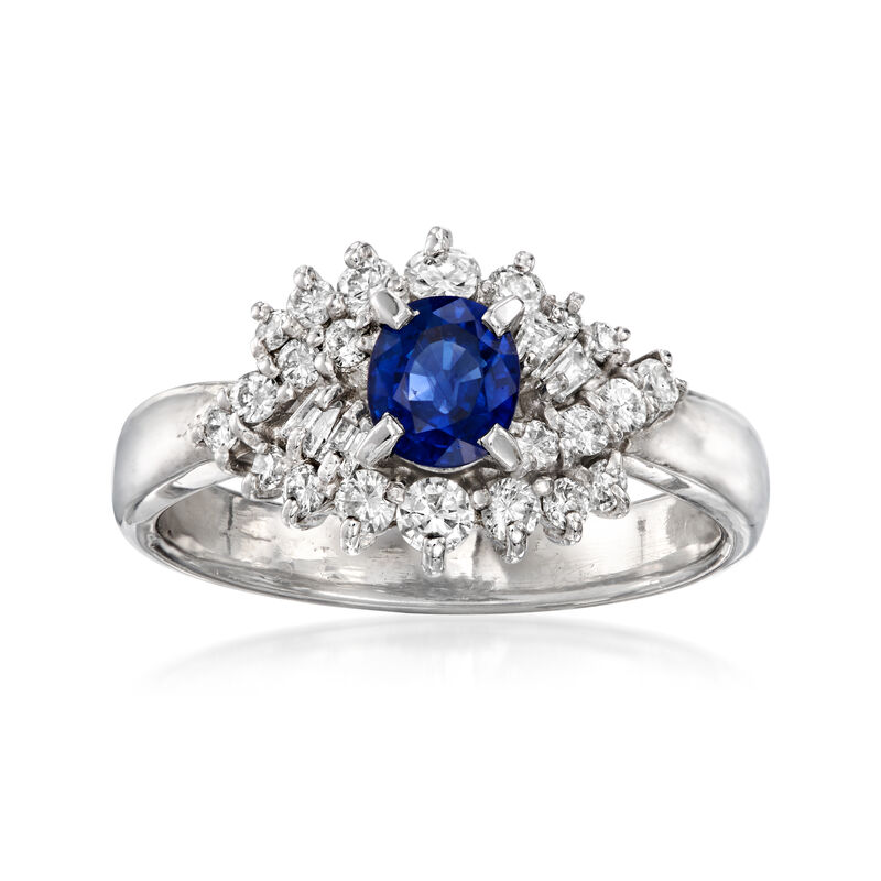 C. 2000 Vintage .65 Carat Sapphire Ring with .58 ct. t.w. Diamonds in Platinum. Size 6.5 image number 0