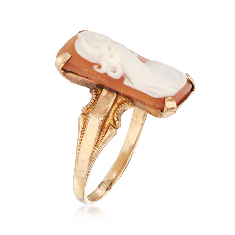C. 1920 Vintage Rectangular Shell Cameo Ring in 10kt Yellow Gold image number 1