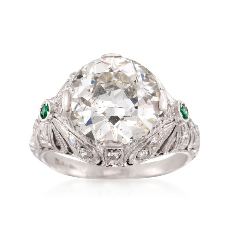 C. 1990 Vintage 4.31 ct. t.w. Certified Diamond Ring with Emeralds in Platinum image number 0