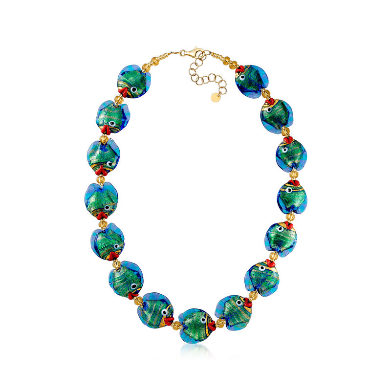 Italian Multicolored Murano Glass Fish Necklace with 18kt Gold Over Sterling image number 2