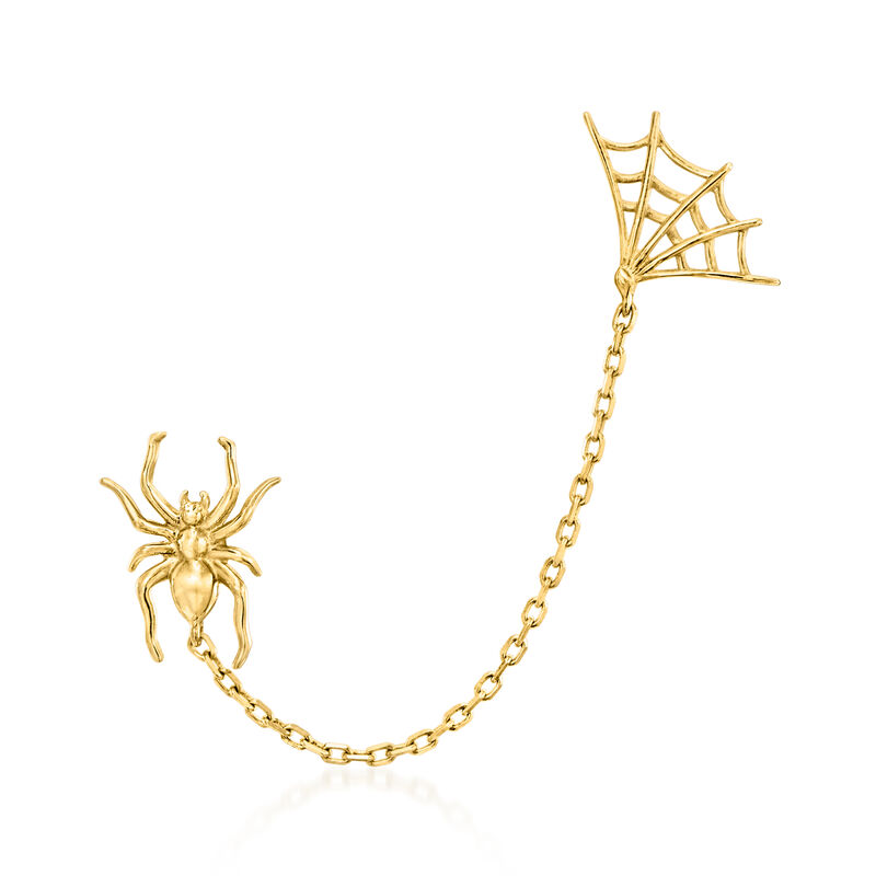 Italian 14kt Yellow Gold Spider and Web Double-Piercing Single Earring  image number 0