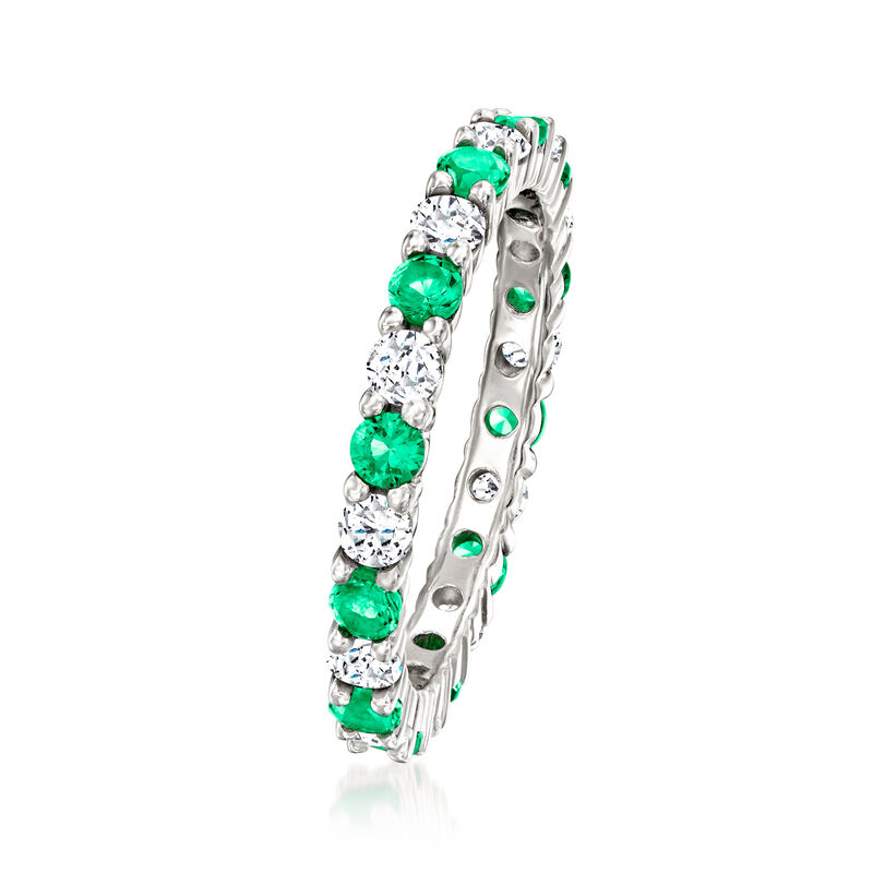 .60 ct. t.w. Simulated Emerald and .60 ct. t.w. CZ Eternity Band in Sterling Silver image number 2