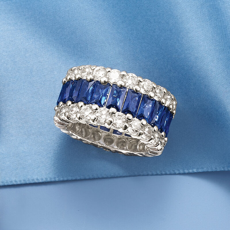 6.00 ct. t.w. Simulated Sapphire and 4.00 ct. t.w. CZ Eternity Band in Sterling Silver image number 3