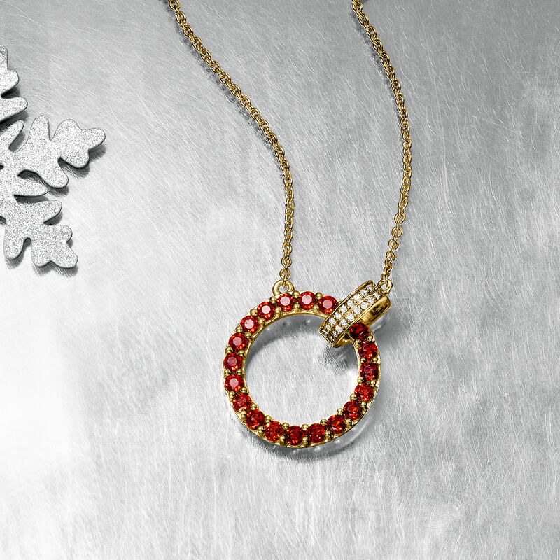 1.60 ct. t.w. Garnet and .10 ct. t.w. Diamond Circle Clasp Necklace in 18kt Gold Over Sterling image number 2