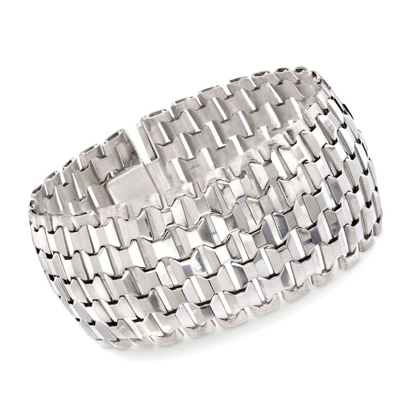 Italian Sterling Silver Brushed and Polished Staggered Butterfly Link Bracelet. 7.5&quot; image number 0