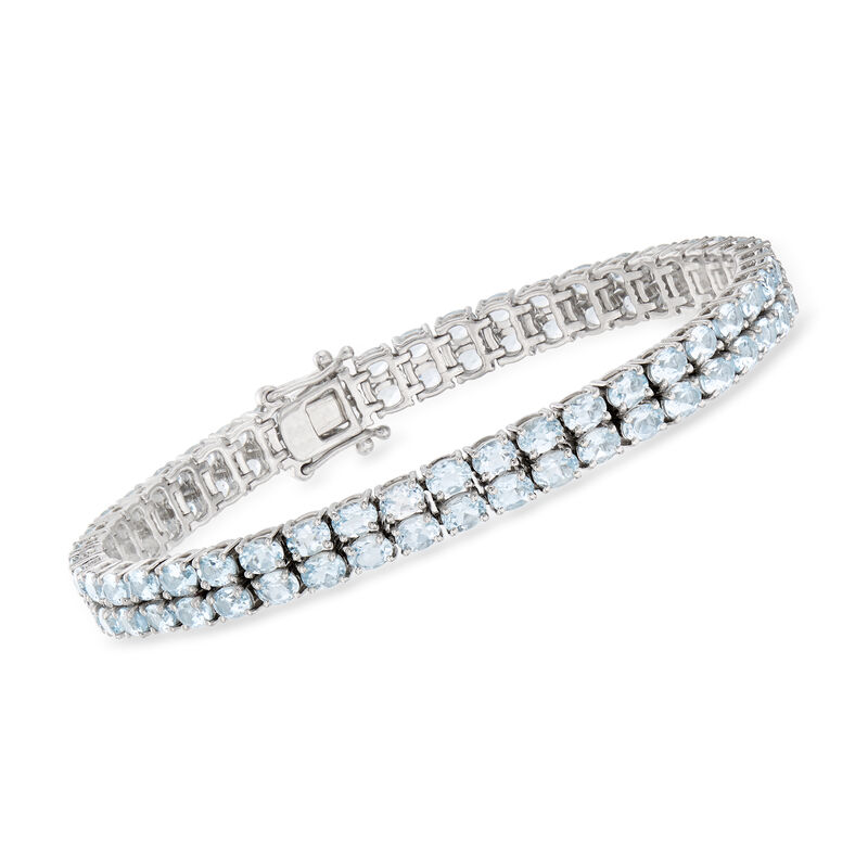 13.00 ct. t.w. Aquamarine Two-Row Tennis Bracelet in Sterling Silver image number 0