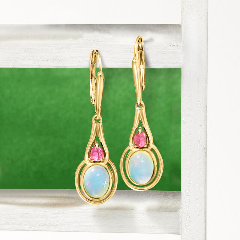 Ethiopian Opal and .30 ct. t.w. Pink Tourmaline Drop Earrings in 18kt Gold Over Sterling image number 2