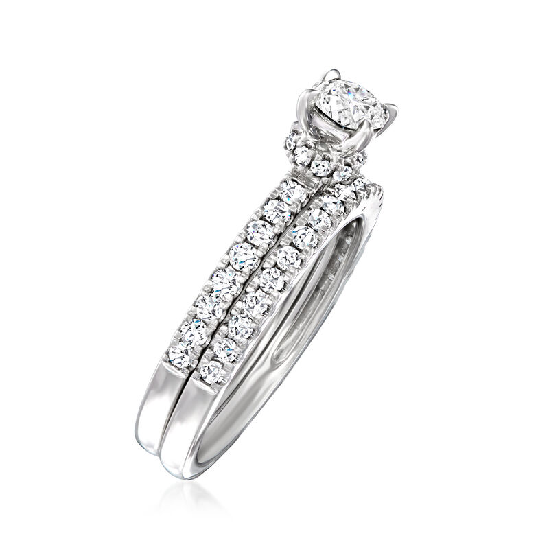 1.00 ct. t.w. Diamond Bridal Set: Engagement and Wedding Rings in 14kt White Gold image number 2