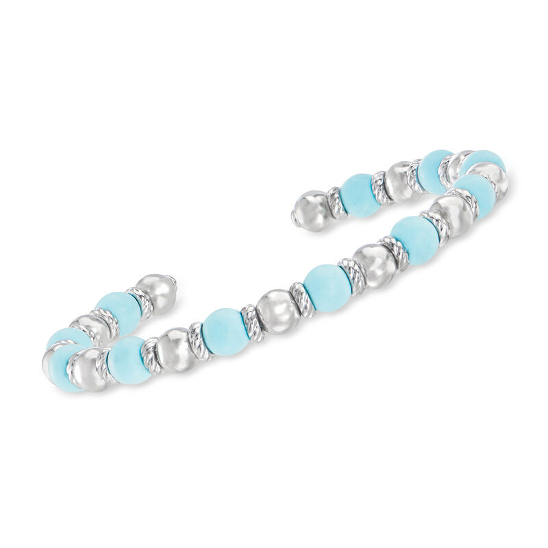 Phillip Gavriel &quot;Italian Cable&quot; 6-6.5mm Turquoise and Sterling Silver Bead Cuff Bracelet image number 0