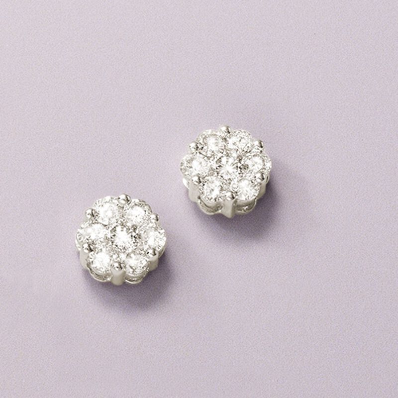 1.00 ct. t.w. Diamond Floral Cluster Stud Earrings in 14kt White Gold image number 2