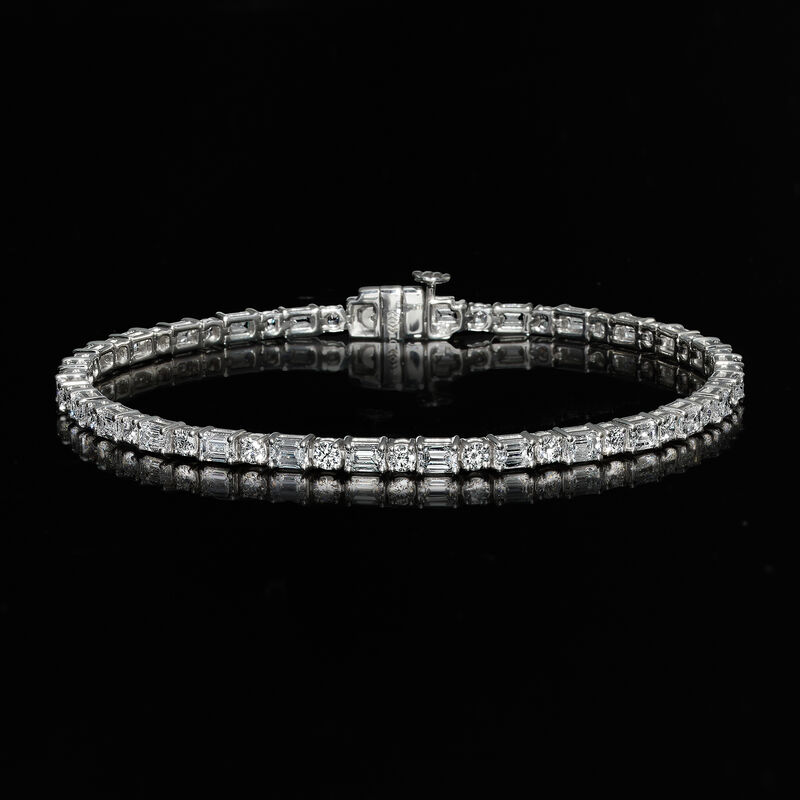 5.00 ct. t.w. Round and Emerald-Cut Lab-Grown Diamond Tennis Bracelet in 14kt White Gold. 7.25&quot; image number 2