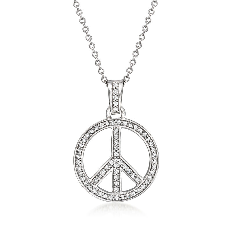 C. 1990 Vintage .35 ct. t.w. Diamond Peace Sign Pendant Necklace in 10kt White Gold. 16" image number 0