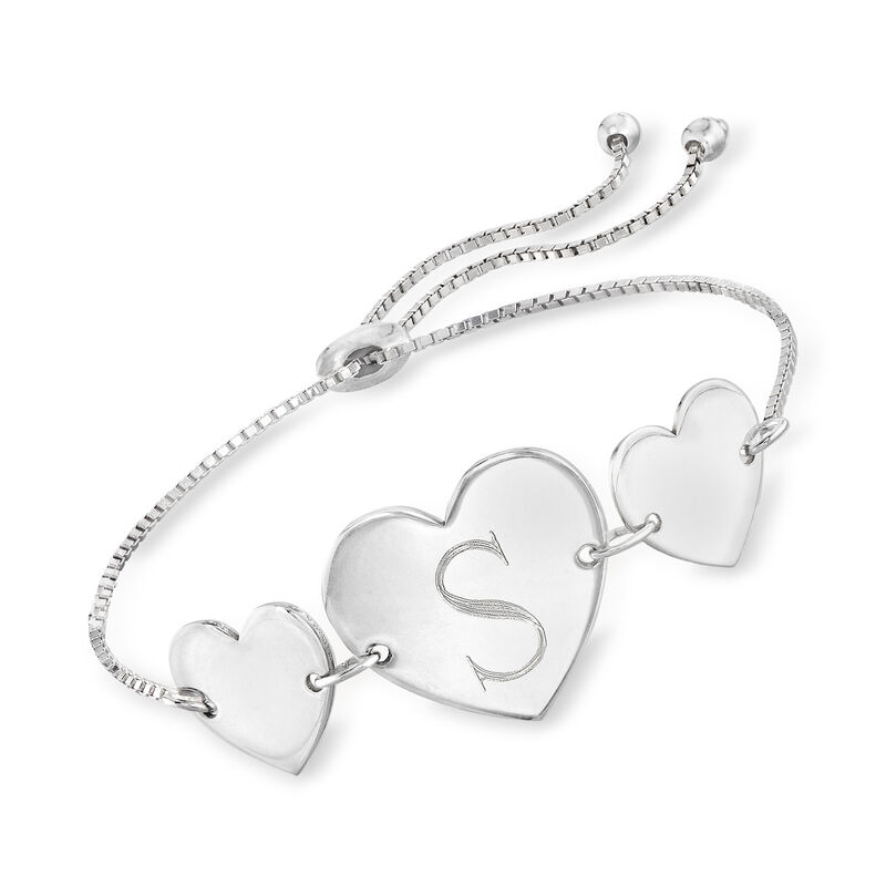 Sterling Silver Personalized Three-Heart Bolo Bracelet image number 0