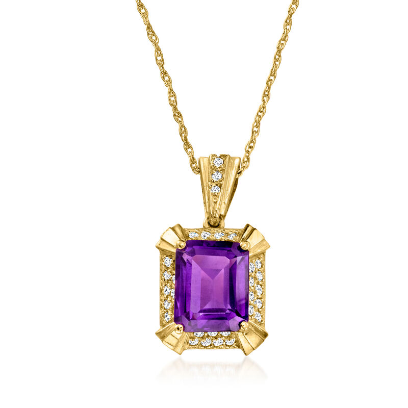 C. 1990 Vintage 3.25 Carat Amethyst Pendant Necklace with .25 ct. t.w. Diamonds in 14kt Yellow Gold. 18" image number 0