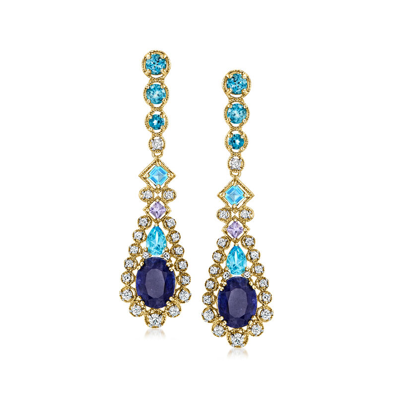 10.30 ct. t.w. Multi-Gemstone Drop Earrings in 18kt Gold Over Sterling  image number 0
